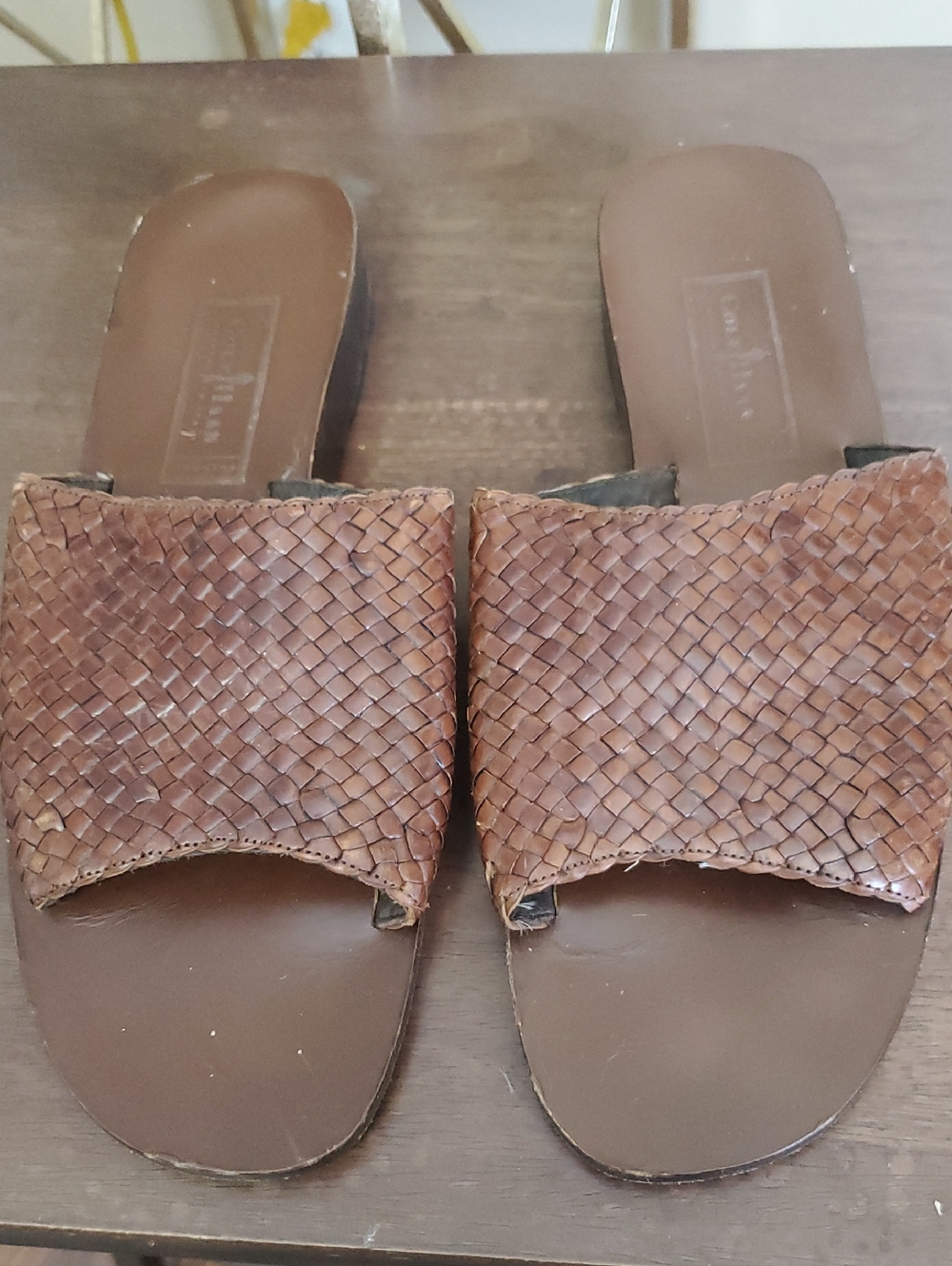 Cole Haan Brown Woven Leather Slide Mules